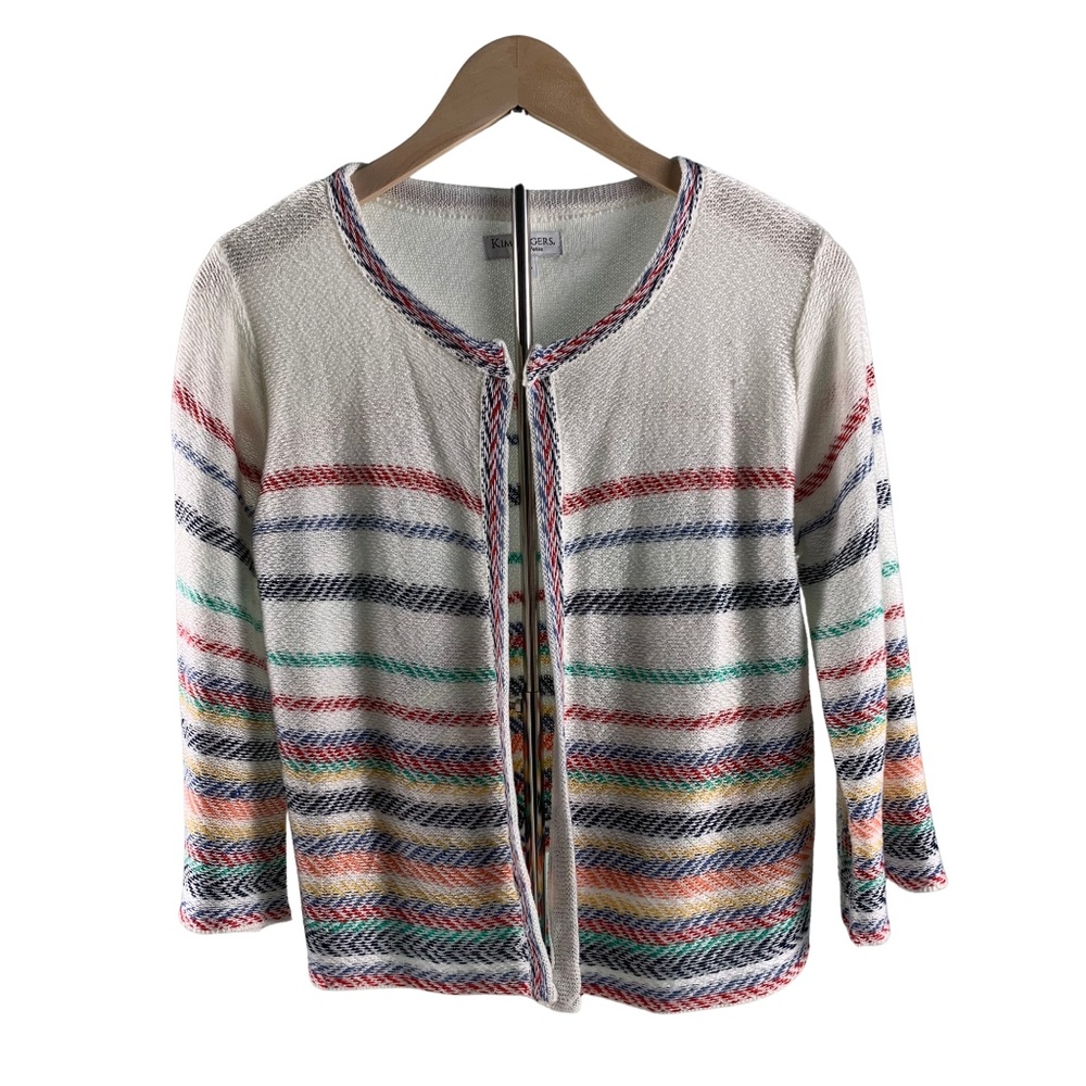 Kim Rogers Vibrant Rainbow Stripes Sweater Cardigan Women's PM Classic Colorful